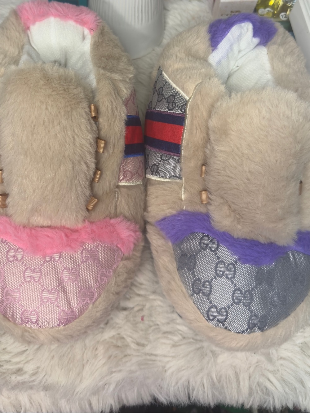 Kids Plush Slippers with Pink and Purple Accent